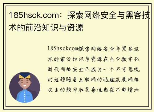 185hsck.com：探索网络安全与黑客技术的前沿知识与资源